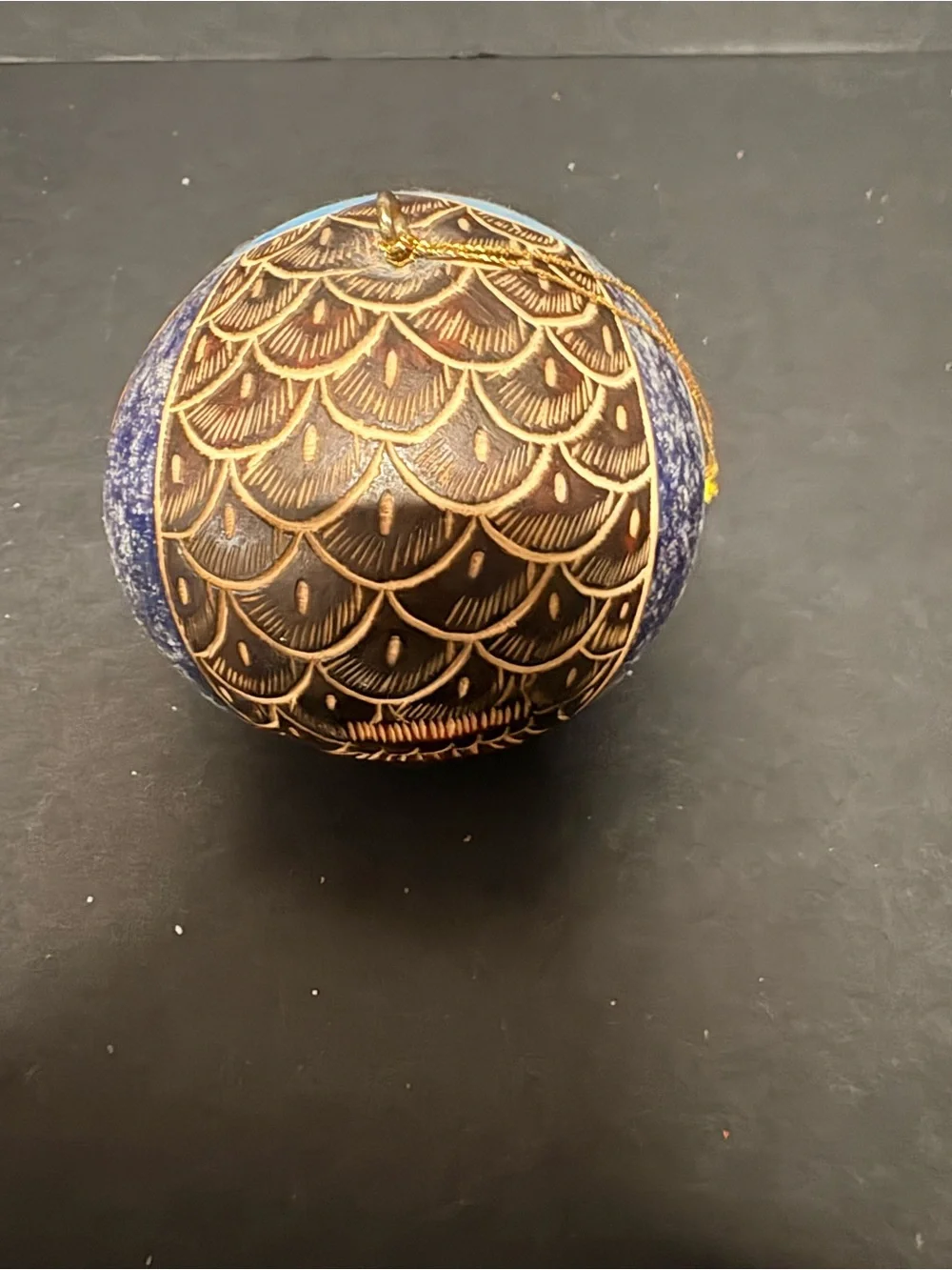 Handcrafted Owl Ornament gourd in Blue and Brown - Decorative Home Accent